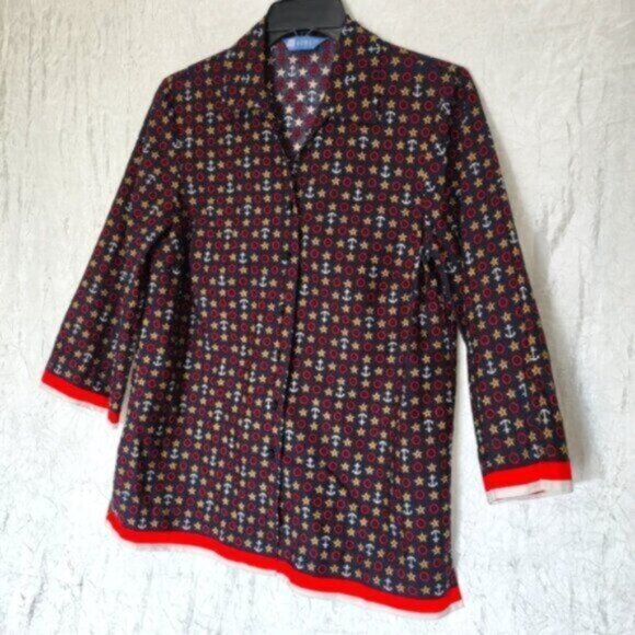 KORET - Nautical Red white and Blue Button Down Shirt Women’s Sz M - Picture 1 of 9